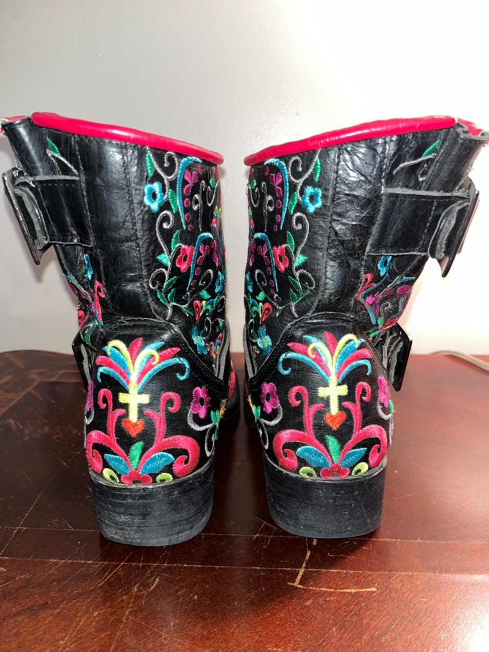 Old Gringo Black Embroidered Sugar Skull Moto Boots with Multicolor Accents - Picture 3 of 9